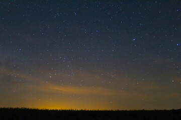 Fototapeta na wymiar night starry sky above prairie silhouette