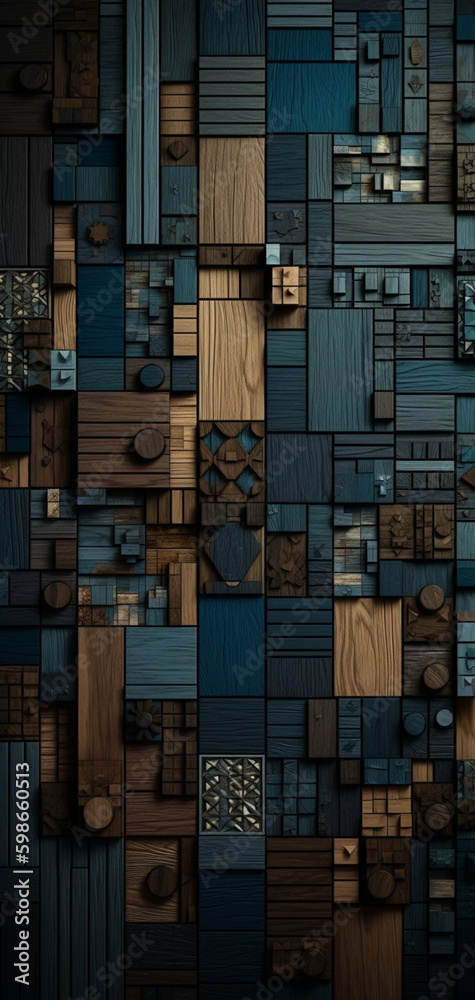 Poster The tiled wallpaper made of wooden blocks in the sty Generative AI 