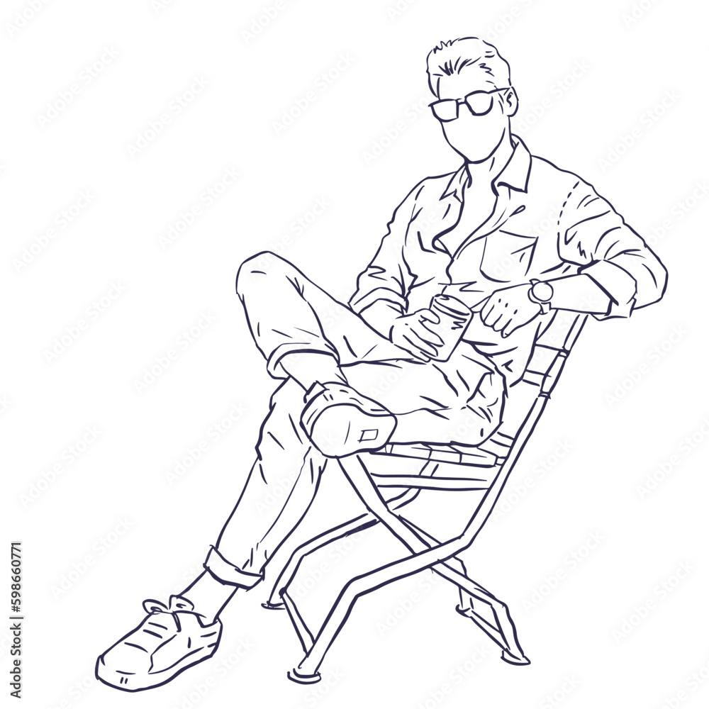 Wall mural sketch of a man sitting on a chair vector for card decoration illustration