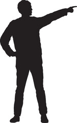 Silhouette eines Mannes, der in den Weg zeigt, Arme nach oben, Vektorgrafik, freistehend auf weißem Hintergrund