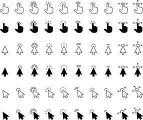 Hand Mouse Pointer Pictogram on Transparent Background. Finger Web Click Pointer Line and Silhouette Icon. Black Computer Cursor. Isolated Vector Illustration.