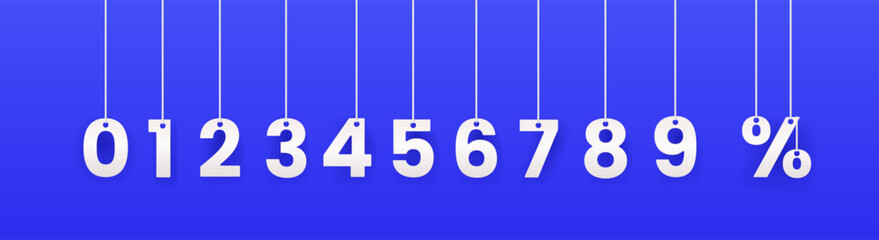 Numbers hanging on ropes or threads. Vector Generative AI