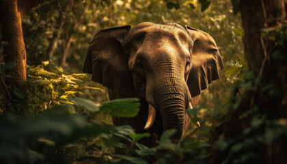 African elephant walking through lush tropical forest generated by AI