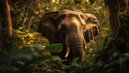 Fototapeta premium African elephant walking through lush tropical forest generated by AI