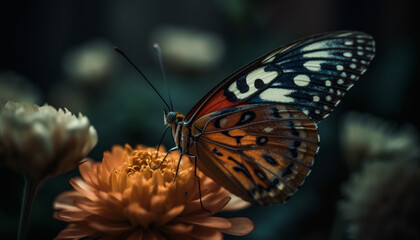 Fototapeta na wymiar Graceful butterfly pollinates vibrant flower in nature generated by AI