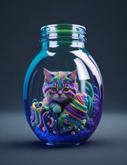 Cosmic Cat in a Jar: A Colorful and Whimsical Feline Adventure, Generative AI Technology