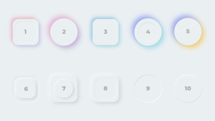 10 Neumorphism buttons with neon blur gradients. Infographics.