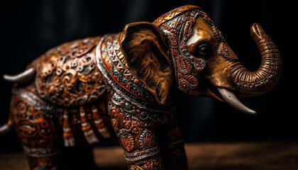 Ornate elephant figurine, ancient souvenir of indigenous culture generated by AI