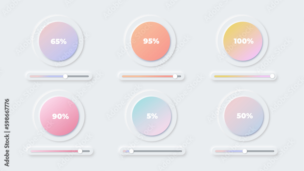 Fototapete 6 neomorphism loading bars. editable gradient circular loading bars and slider buttons. vector graph