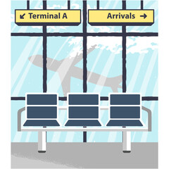 Airport terminal vector flat hall design cartoon
