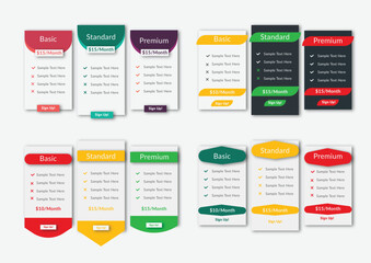 Modern colorful comparison pricing table editable template design