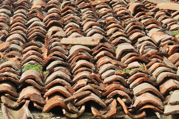 Roof of a building covered with old ceramic tiles