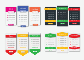 Modern colorful comparison pricing table editable template design