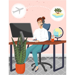 Fototapeta premium Vector travel agency agent operator in office