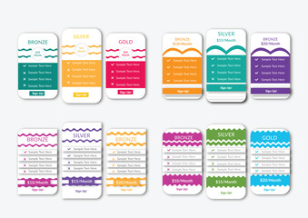 Modern pricing table colorful price list vector design template