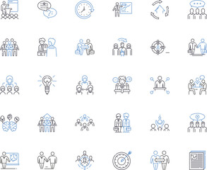 Team Gathering line icons collection. Cohesion, Collaboration, Unity, Communication, Strategy, Creativity, Innovation vector and linear illustration. Engagement,Participation,Motivation Generative AI