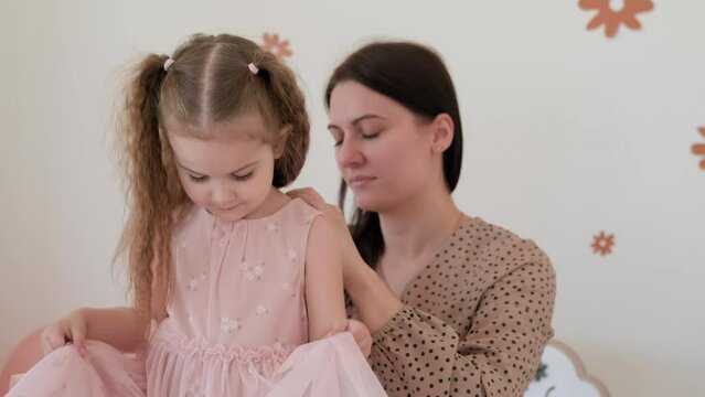 Mom prepares her daughter for a birthday celebration. Generative AI