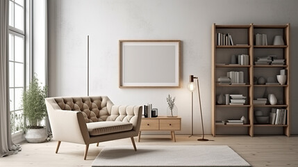 Fototapeta premium a modern bright living room with an armchair. Generative AI