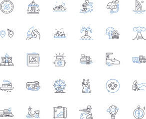 Voyage trip line icons collection. Adventure, Explore, Journey, Discovery, Expedition, Travel, Navigation vector and linear illustration. Odyssey,Wanderlust,Trek outline signs set Generative AI