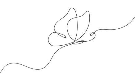 Continuous line butterfly art. Outline single art butterfly hand drawn sketch element on white background. Concept spring nature, fly. Vector Illustration © Максим Зайков