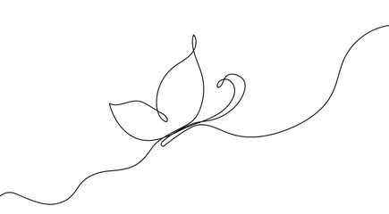 Continuous line butterfly art. Outline single art butterfly hand drawn sketch element on white background. Concept spring nature, fly. Vector Illustration
