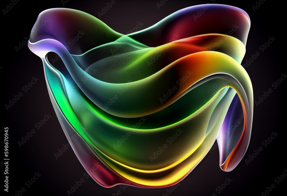 Poster Beautiful abstract smooth elegant transparent fabric on white background 3d rainbow colors. Generative AI technology..
