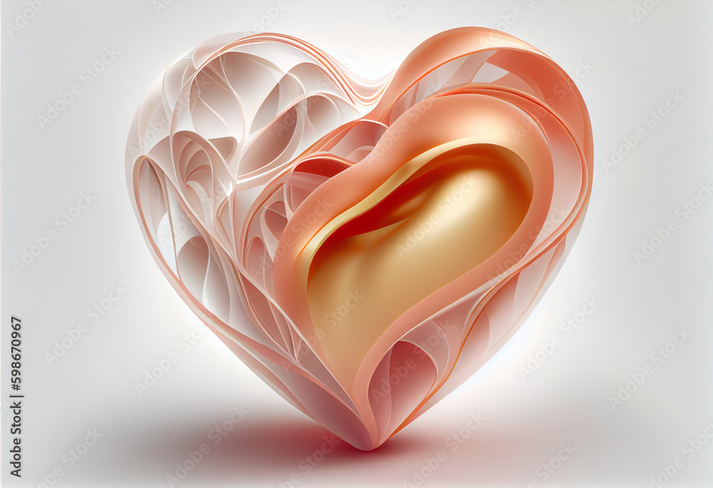 Aufkleber Beautiful abstract heart made from smooth elegant transparent fabric on white background 3d pink and peach colors. Generative AI technology.
