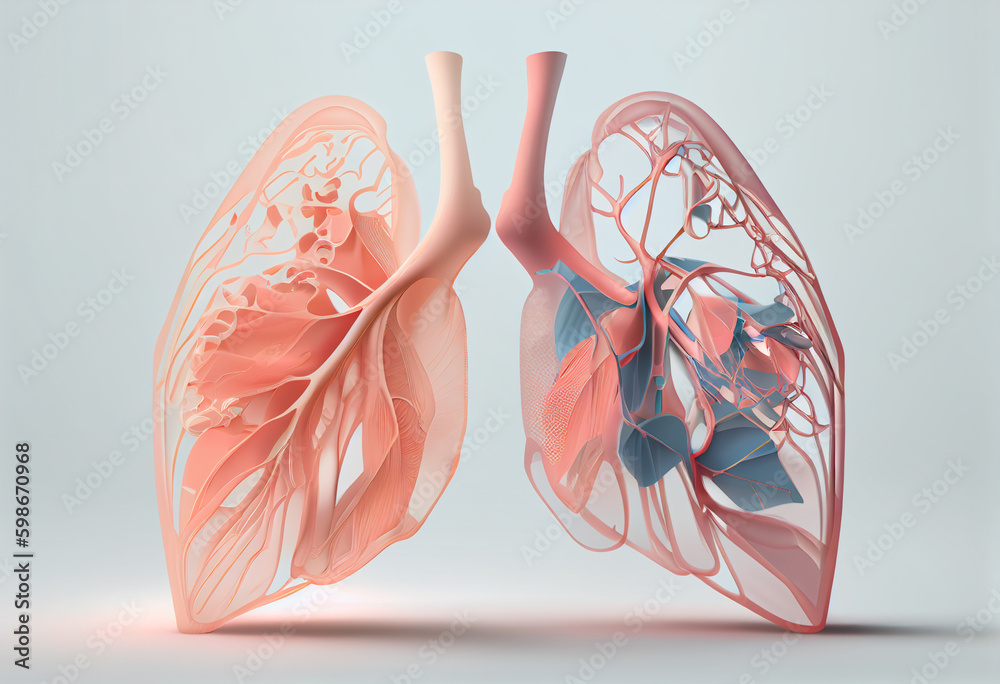 Poster beautiful abstract lungs made from smooth elegant transparent fabric on white background 3d pink and