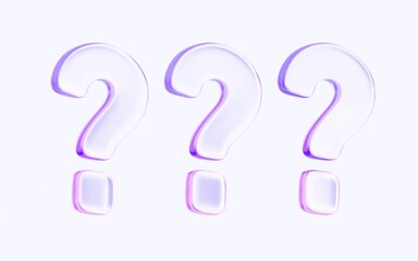 glass question mark with colorful gradient. 3d rendering illustration for graphic design, presentation or background 