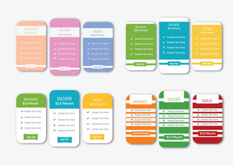 Set of vector pricing table in flat design style template for websites