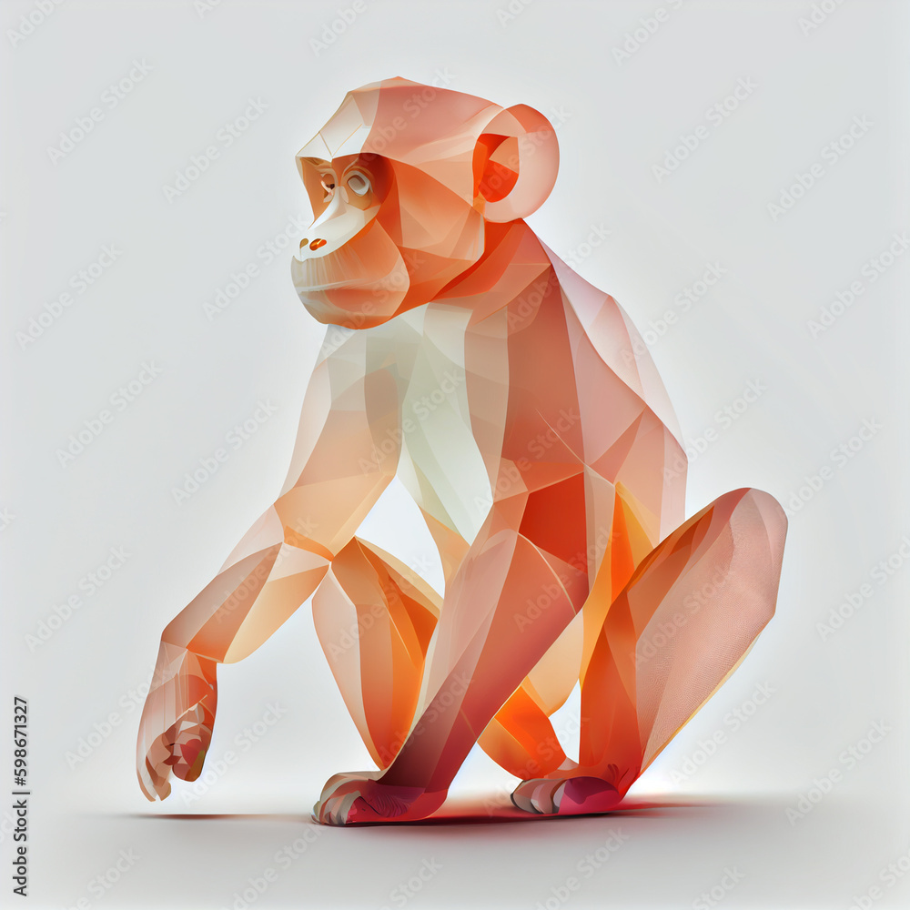 Poster an abstract monkey made from smooth elegant transparent fabric on white background 3d pink and peach