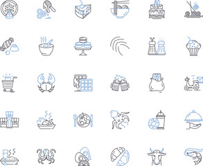 Supermarket line icons collection. Aisles, Bakery, Carts, Checkouts, Deli, Discounts, Fresh vector and linear illustration. Frozen,Groceries,Hygiene outline signs set Generative AI