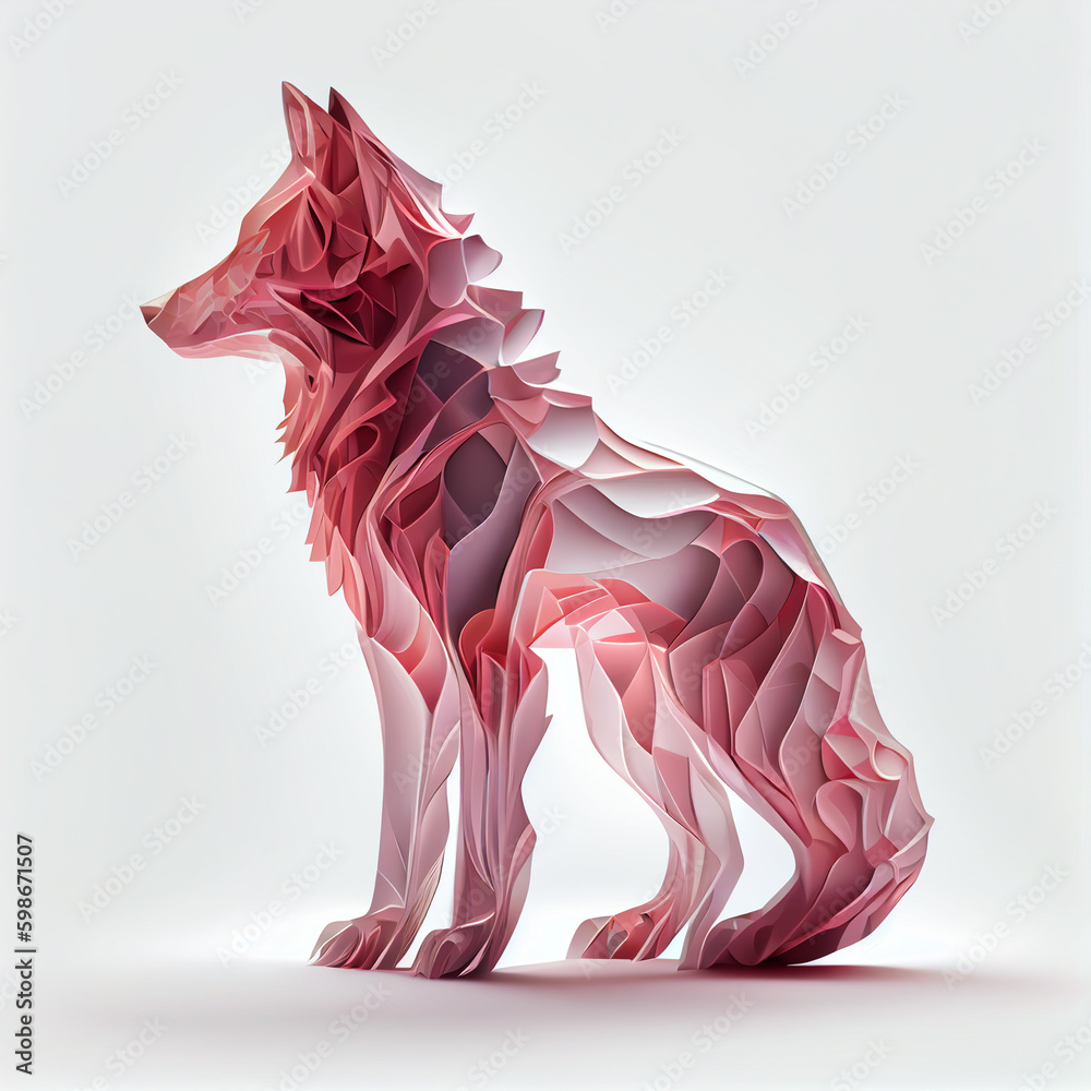 Poster an abstract wolf made from smooth elegant transparent fabric on white background 3d pink and peach c