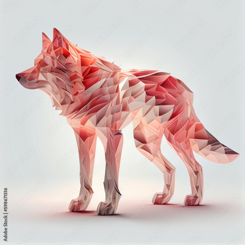 Poster an abstract wolf made from smooth elegant transparent fabric on white background 3d pink and peach c