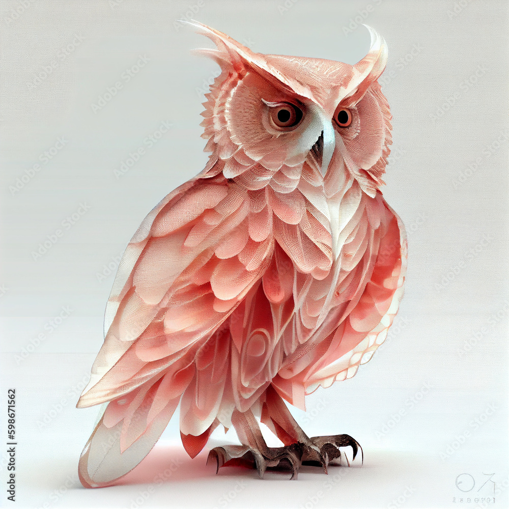 Fototapete An abstract Owl made from smooth elegant transparent fabric on white background 3d pink and peach colors. Generative AI technology.
