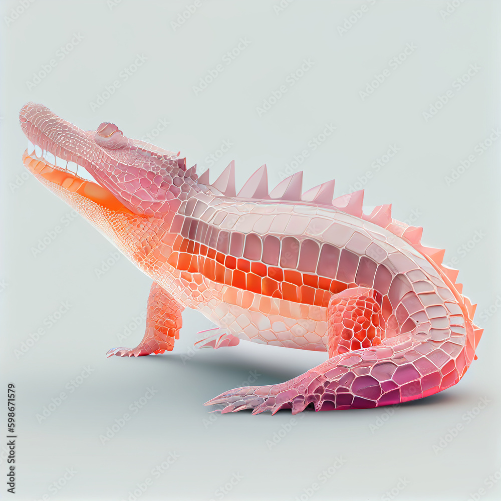 Poster an abstract crocodile made from smooth elegant transparent fabric on white background 3d pink and pe
