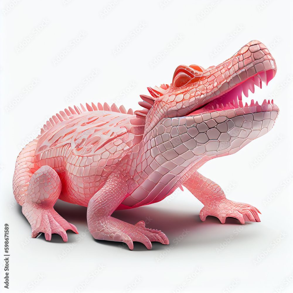 Poster an abstract crocodile made from smooth elegant transparent fabric on white background 3d pink and pe