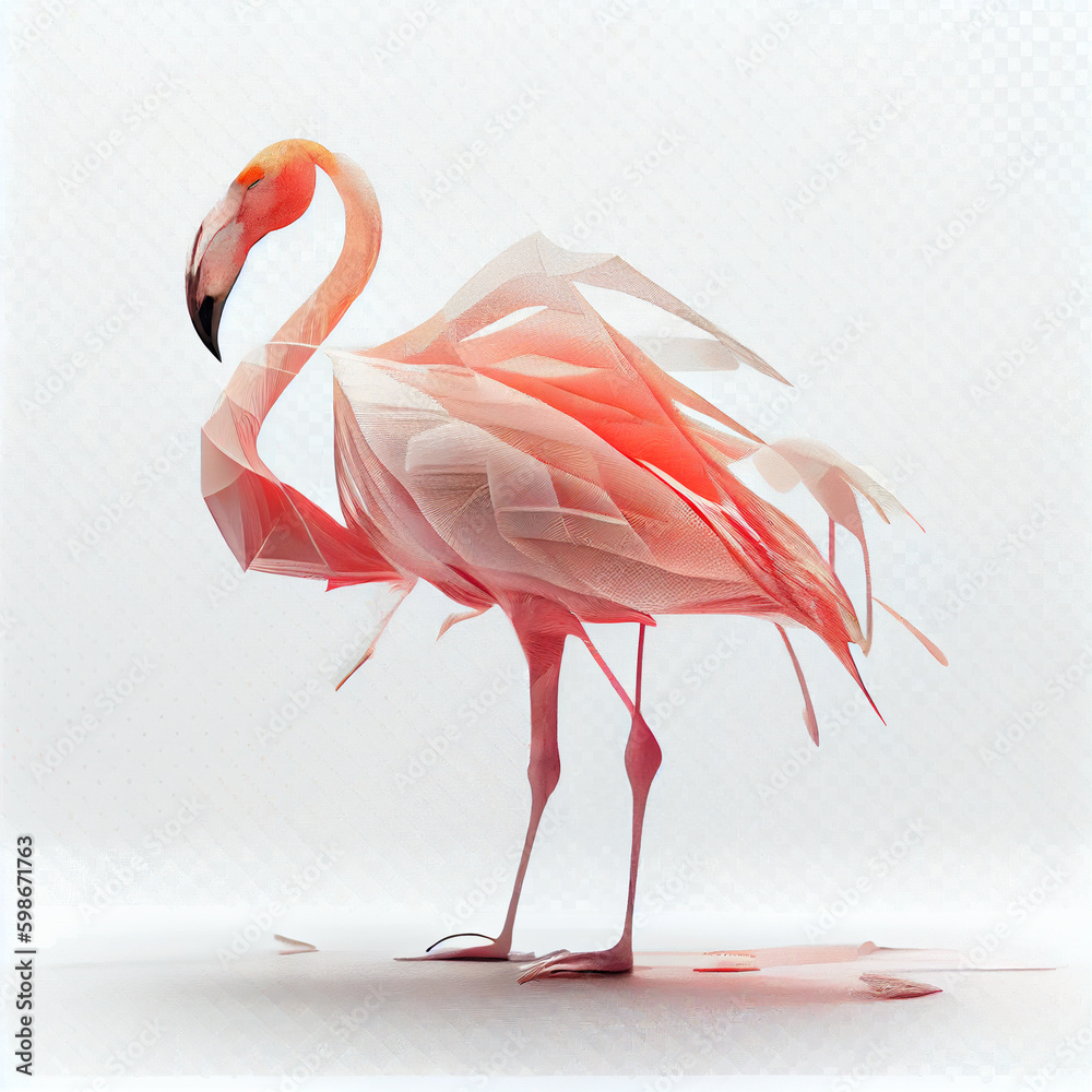 Aufkleber An abstract Flamingo made from smooth elegant transparent fabric on white background 3d pink and peach colors. Generative AI technology.
