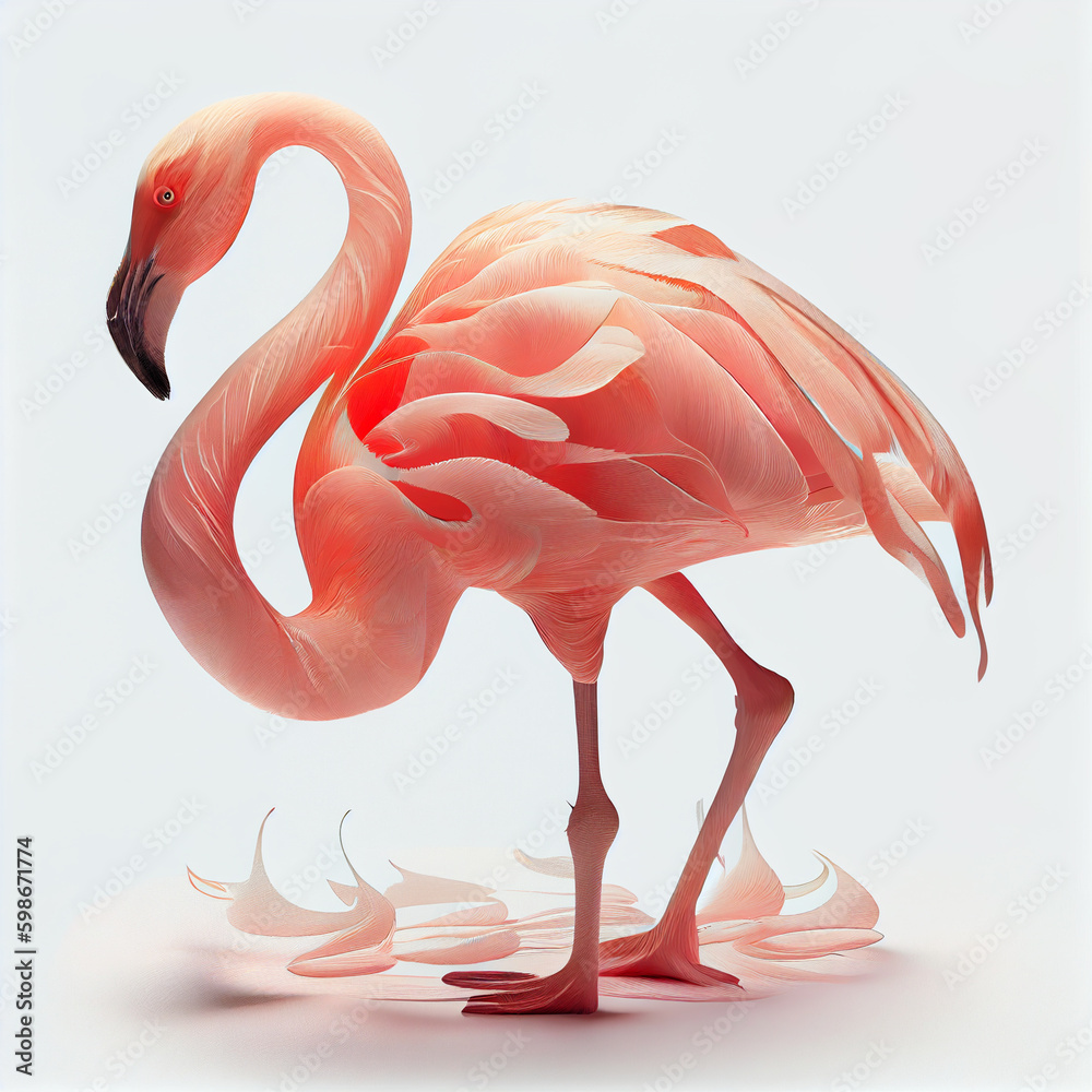 Aufkleber An abstract Flamingo made from smooth elegant transparent fabric on white background 3d pink and peach colors. Generative AI technology.
