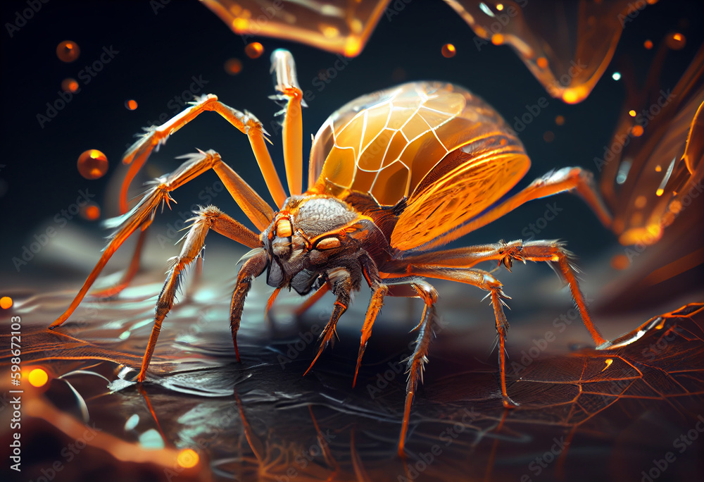 Poster spider on the web. Generative AI technology.