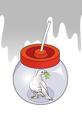 dove and jar, color illustration, illustration of humanity and human rights
