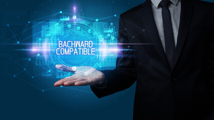 Fototapeta premium Man hand holding digital technology concept