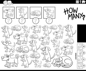 how many cartoon dogs counting activity coloring page