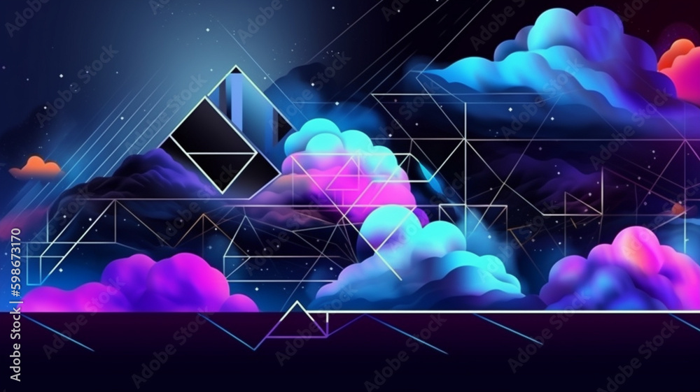 Wall mural abstract futuristic background with neon geometric generative ai