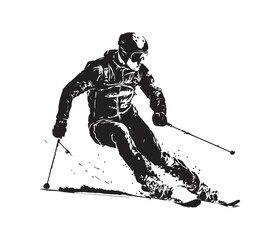silhouette of skier
Isolated on white background. Black in color.