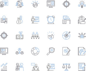 Performance assessment line icons collection. Evaluation, Appraisal, Measurement, Metrics, Scoring, Grading, Feedback vector and linear illustration. Benchmarking,Standards,Assessment Generative AI