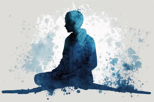 buddist  monk meditating in aquarelle style, ai generated