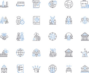 State Regime line icons collection. Dictatorship, Oligarchy, Autocracy, Totalitarianism, Authoritarianism, Junta, Monarchy vector and linear illustration. Despotism,Fascism,Communism Generative AI