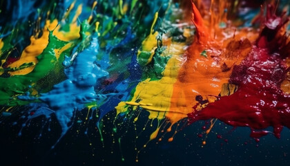 Vibrant colors mix in chaotic liquid motion generated by AI