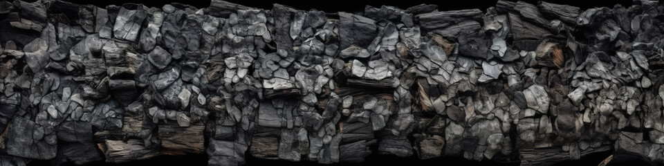 Rough heptic uneven dark stone surface, AI generative panoramic banner background, panorama with copy-space, place for text